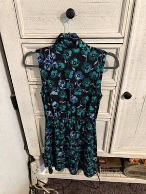 Sunday Best Black Floral Mini Dress with Teal and Blue Flowers